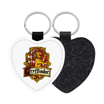 Gryffindor, Harry potter, Μπρελόκ PU δερμάτινο glitter καρδιά ΜΑΥΡΟ