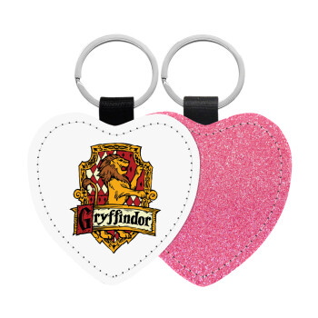 Gryffindor, Harry potter, Μπρελόκ PU δερμάτινο glitter καρδιά ΡΟΖ
