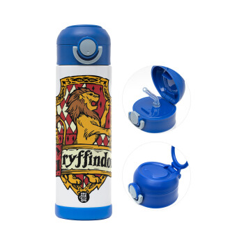 Gryffindor, Harry potter, Children's hot water bottle, stainless steel, with safety straw, BLUE (500ml)