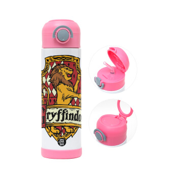 Gryffindor, Harry potter, Children's hot water bottle, stainless steel, with safety straw, PINK (500ml)