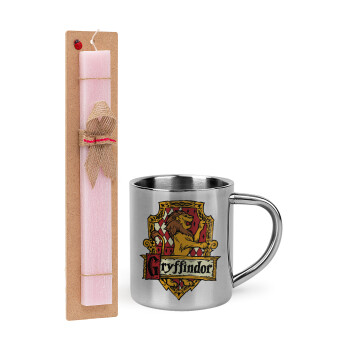 Gryffindor, Harry potter, Πασχαλινό Σετ, μεταλλική κούπα θερμό (300ml) & πασχαλινή λαμπάδα αρωματική πλακέ (30cm) (ΡΟΖ)