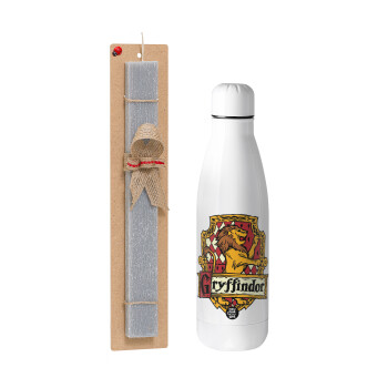 Gryffindor, Harry potter, Easter Set, metallic stainless thermos bottle (500ml) & scented flat Easter candle (30cm) (GRAY)