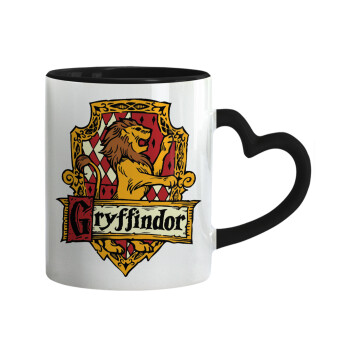 Gryffindor, Harry potter, Mug heart black handle, ceramic, 330ml