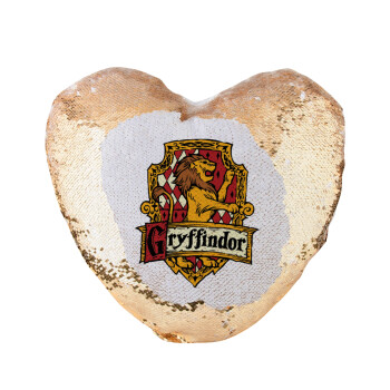 Gryffindor, Harry potter, Μαξιλάρι καναπέ καρδιά Μαγικό Χρυσό με πούλιες 40x40cm περιέχεται το  γέμισμα