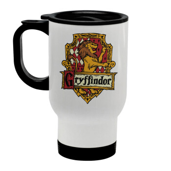 Gryffindor, Harry potter, Κούπα ταξιδιού ανοξείδωτη με καπάκι, διπλού τοιχώματος (θερμό) λευκή 450ml