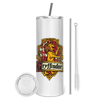Gryffindor, Harry potter, Tumbler ποτήρι θερμό από ανοξείδωτο ατσάλι 600ml, με μεταλλικό καλαμάκι & βούρτσα καθαρισμού