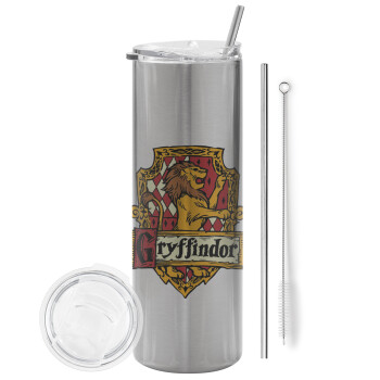 Gryffindor, Harry potter, Tumbler stainless steel Silver 600ml, with metal straw & cleaning brush
