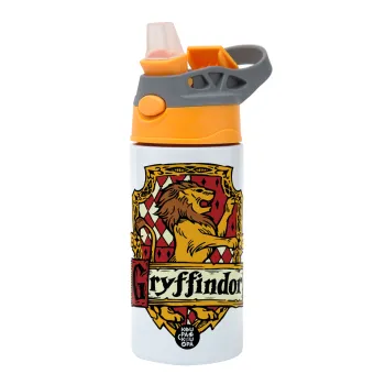 Gryffindor, Harry potter, Παιδικό παγούρι θερμό, ανοξείδωτο, με καλαμάκι ασφαλείας, Πορτοκαλί/Γκρι (360ml) BPA-FREE