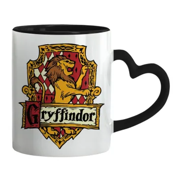 Gryffindor, Harry potter, Mug heart black handle, ceramic, 330ml