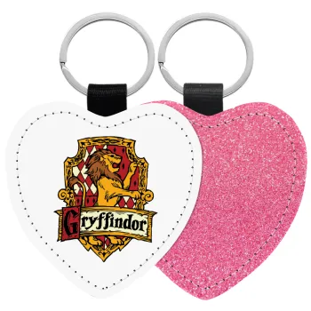 Gryffindor, Harry potter, Μπρελόκ PU δερμάτινο glitter καρδιά ΡΟΖ