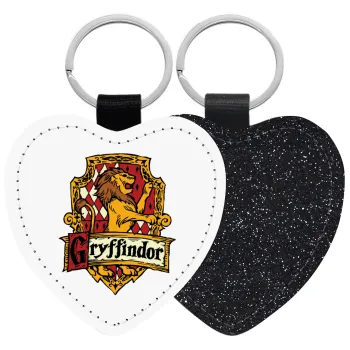 Gryffindor, Harry potter, Μπρελόκ PU δερμάτινο glitter καρδιά ΜΑΥΡΟ