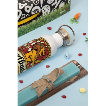 Gryffindor, Harry potter, Πασχαλινή Λαμπάδα με παγούρι μεταλλικό (620ml, stainless steel) & κερί αρωματικό πλακέ (30cm) (ΤΙΡΚΟΥΑΖ)