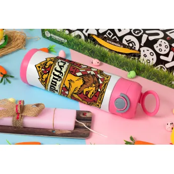 Gryffindor, Harry potter, Πασχαλινή Λαμπάδα με Παιδικό παγούρι θερμό, ανοξείδωτο, με καλαμάκι ασφαλείας, ΡΟΖ (500ml)