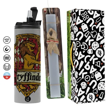 Gryffindor, Harry potter, Easter candle with Grey Tumbler Thermo 600ml & aromatic flat candle (30cm) (GREY)