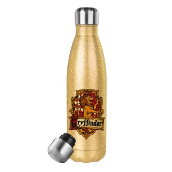 Gryffindor, Harry potter, Glitter gold stainless steel thermos bottle, double-walled, 500ml