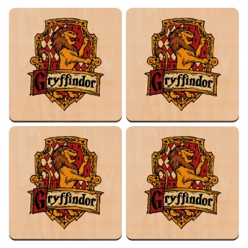 Gryffindor, Harry potter, ΣΕΤ x4 Σουβέρ ξύλινα τετράγωνα plywood (9cm)
