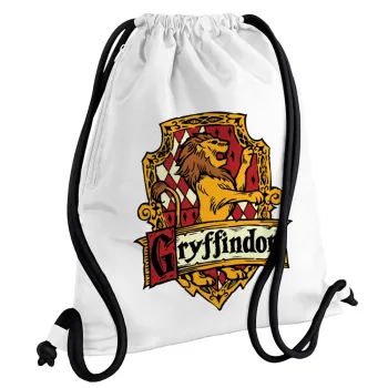 Gryffindor, Harry potter, Backpack pouch GYMBAG white, with pocket (40x48cm) & thick cords
