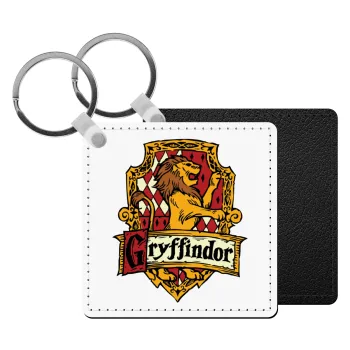 Gryffindor, Harry potter, Μπρελόκ Δερματίνη, τετράγωνο ΜΑΥΡΟ (5x5cm)