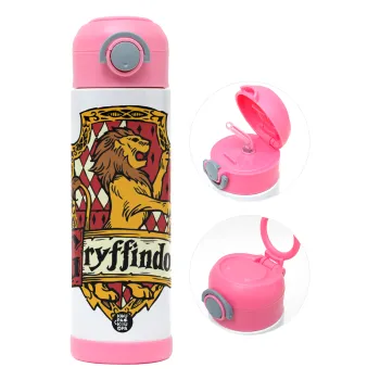 Gryffindor, Harry potter, Παιδικό παγούρι θερμό, ανοξείδωτο, με καλαμάκι ασφαλείας, ΡΟΖ (500ml)