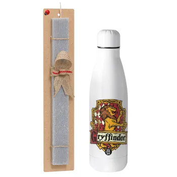 Gryffindor, Harry potter, Easter Set, metallic stainless thermos bottle (500ml) & scented flat Easter candle (30cm) (GRAY)