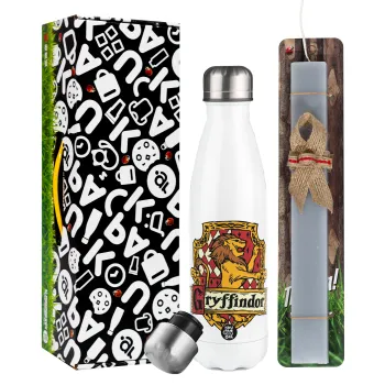Gryffindor, Harry potter, Easter candle, metallic white thermos bottle (500ml) & aromatic flat candle (30cm) (GRAY)