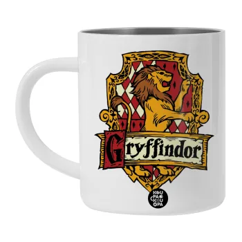 Gryffindor, Harry potter, Λευκή Ανοξείδωτη Μεταλλική Κούπα 450ml - Διπλού Τοιχώματος 