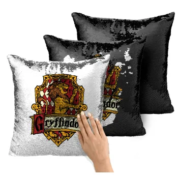 Gryffindor, Harry potter, Μαξιλάρι καναπέ Μαγικό Μαύρο με πούλιες 40x40cm περιέχεται το γέμισμα