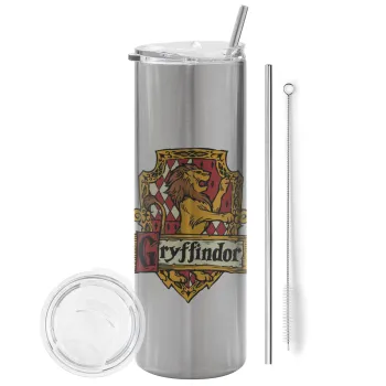 Gryffindor, Harry potter, Tumbler stainless steel Silver 600ml, with metal straw & cleaning brush
