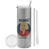 Tumbler stainless steel Silver 600ml, with metal straw & cleaning brush