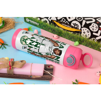 Giannis Antetokounmpo, Easter candle, Childrens hot water bottle, stainless steel, with safety straw, PINK (500ml)