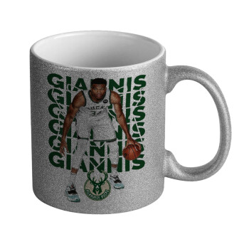 Giannis Antetokounmpo, Κούπα Ασημένια Glitter που γυαλίζει, κεραμική, 330ml