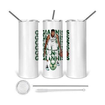 Γιάννης Αντετοκούνμπο, Tumbler ποτήρι θερμό από ανοξείδωτο ατσάλι 600ml, με μεταλλικό καλαμάκι & βούρτσα καθαρισμού