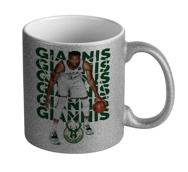 Giannis Antetokounmpo — Silver glitter mug that sparkles, ceramic, 330ml