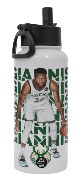 Giannis Antetokounmpo — Metal mug thermo White with Straw and Spout Lid (Stainless steel), double wall, 950ml