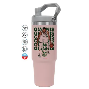 Giannis Antetokounmpo, Pink color, 890ml (30oz) stainless Steel Tumbler with Handle