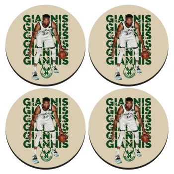 Giannis Antetokounmpo, SET of 4 round wooden coasters (9cm)