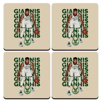 Giannis Antetokounmpo, ΣΕΤ 4 Σουβέρ ξύλινα τετράγωνα (9cm)