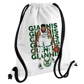 Giannis Antetokounmpo, Backpack pouch GYMBAG white, with pocket (40x48cm) & thick cords