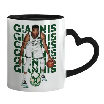 Giannis Antetokounmpo, Mug heart black handle, ceramic, 330ml