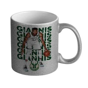 Giannis Antetokounmpo, Κούπα Ασημένια Glitter που γυαλίζει, κεραμική, 330ml