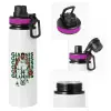 Metallic water bottle with safety lid, 850ml aluminum