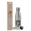 Easter Set, metallic Inox water bottle (750ml) & aromatic flat Easter candle (30cm) (GRAY)