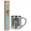 Easter Set, metallic thermal cup (300ml) & aromatic flat Easter candle (30cm) (TURQUOISE)