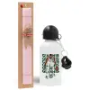 Easter Set, metallic aluminum bottle (500ml) & aromatic flat Easter candle (30cm) (PINK)