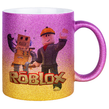 Roblox, Κούπα Χρυσή/Ροζ Glitter, κεραμική, 330ml