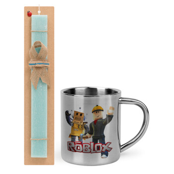 Roblox, Easter Set, metallic thermal cup (300ml) & aromatic flat Easter candle (30cm) (TURQUOISE)