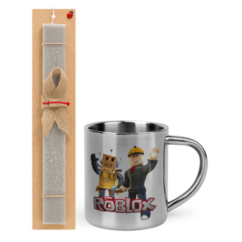 Roblox, Easter Set, metallic thermal cup (300ml) & Easter aromatic flat candle (30cm) (GRAY)