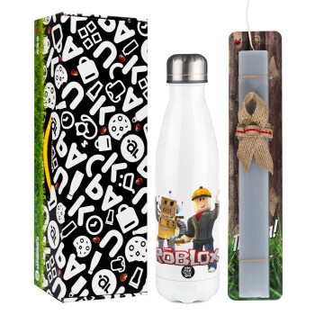 Roblox, Easter candle, metallic white thermos bottle (500ml) & aromatic flat candle (30cm) (GRAY)