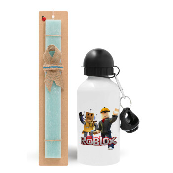 Roblox, Easter Set, metallic aluminum water bottle (500ml) & scented flat candle (30cm) (TURQUOISE)