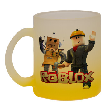 Roblox, Κούπα γυάλινη δίχρωμη με βάση το κίτρινο ματ, 330ml